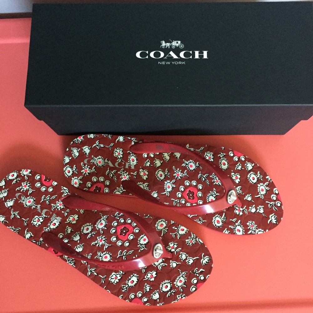 BRAND NEW Coach Abbigail floral rubber red sandals